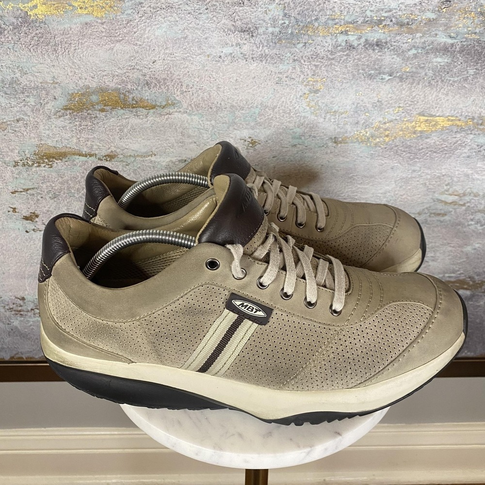 MBT Shoes Mens Size 11 Beige Leather Rocker Sole Walking Sneakers 400126-43
